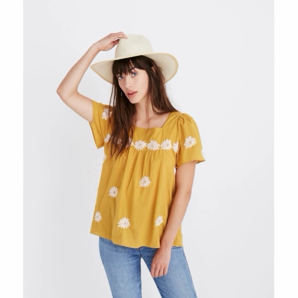 Madewell Yellow Floral Embroidered Flowy Women's Top, Size XS